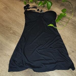 NYC Black Strapless Dress with Beaded Detail